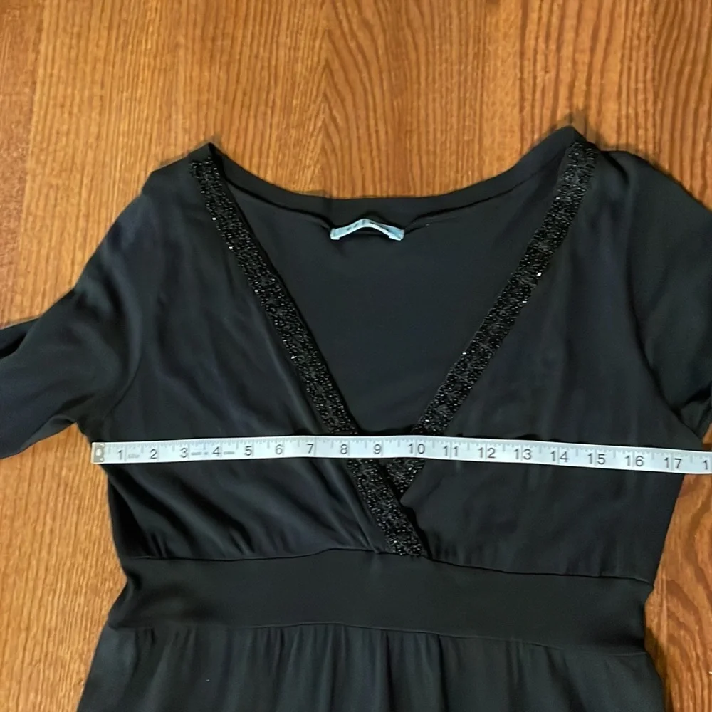 Velvet by Graham Spencer black dress 100% jersey cotton beaded V neckline size L